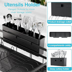 Dish Drying Rack for Kitchen Counter - Large Dish Rack with Drainboard, Rustproof Dish Drainer with Drainage Spout & Utensil Holder for Sink, Black