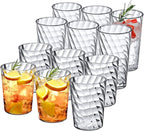 Amazing Abby Glacier Plastic Tumblers (Set of 12), 14-Ounce and 18-Ounce, All-Clear, Stackable, BPA-Free, Shatter-Proof, Dishwasher-Safe