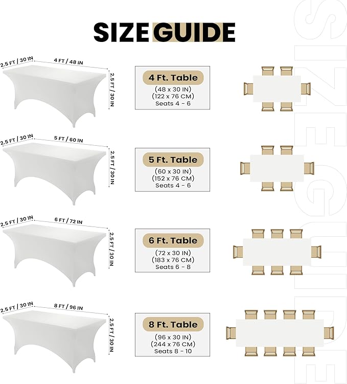 Utopia Kitchen 5FT Spandex Tablecloth [2 Pack, White] 200 GSM Stretch, Fitted, Washable and Wrinkle Resistant Table Cloth Rectangle Cover for Trade Shows, Wedding, Parties [60Lx30Wx30H Inch]