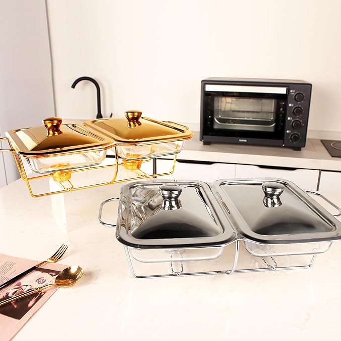 Casserole Dish Rectangle 2-in-1 Glass Baking Dish, with Stainless steel Lid and Silver rack, 1.3 Qt x 2 pcs Baking Pan For Casserole & Lasagna, Dishwasher Oven Freezer Microwave Safe