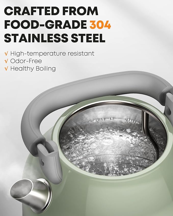 Amaste Electric Kettle, Retro Electric Tea Kettle with Thermometer, 57 Oz Hot Water Kettle for Coffee & Tea, 304 Stainless Steel, 1500W Fast Boiling, Auto Shut-Off & Boil Dry Protection, Matcha Green