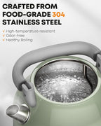 Amaste Electric Kettle, Retro Electric Tea Kettle with Thermometer, 57 Oz Hot Water Kettle for Coffee & Tea, 304 Stainless Steel, 1500W Fast Boiling, Auto Shut-Off & Boil Dry Protection, Matcha Green