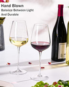JBHO Hand Blown Italian Style Crystal Bordeaux Wine Glasses - Great Gift Packaging - Red Wine Glasses Lead-Free Premium Crystal Clear Glass - Set of 2-18 Ounce