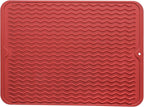 Silicone Dish Drying Mat for Multiple Usage,Easy clean,Eco-friendly,Heat-resistant Silicone Mat for Kitchen Counter or Sink,Refrigerator or drawer liner Red L 16 inches x 12 inches