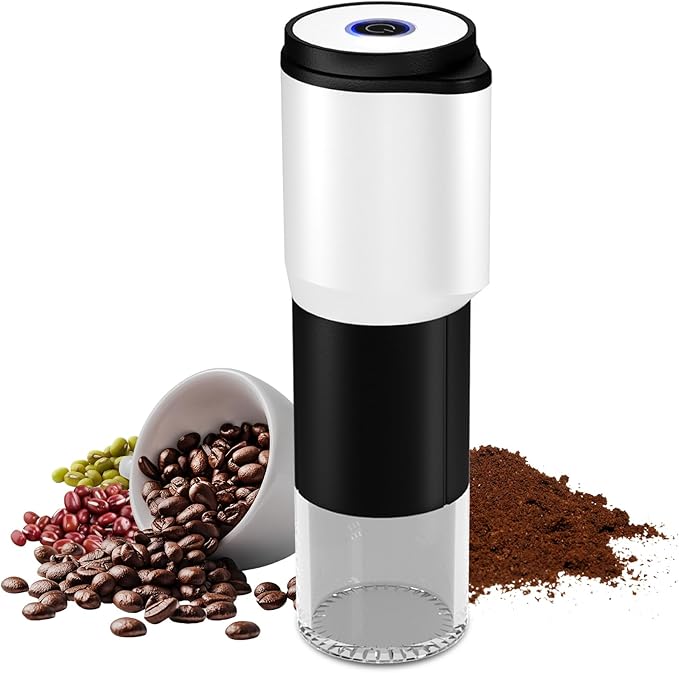 Portable Electric Coffee Grinder，Automatic Coffee Grinder with USB Type-C wireless charging design，Adjustable Coarse to Fine for coffee beans, grains, cleaning brush + cable Includes