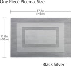 PIGCHCY Placemats - Heat Resistant, Washable Woven Table Mats - Durable Vinyl - Set of 4 (Silver Black)