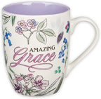 Christian Art Gifts Inspirational Ceramic Coffee & Tea Mug for Women: Amazing Grace, Cute Encouraging Lead-free Microwave & Dishwasher Safe Drinkware, White & Lavender Purple Multicolor Floral, 12 oz.