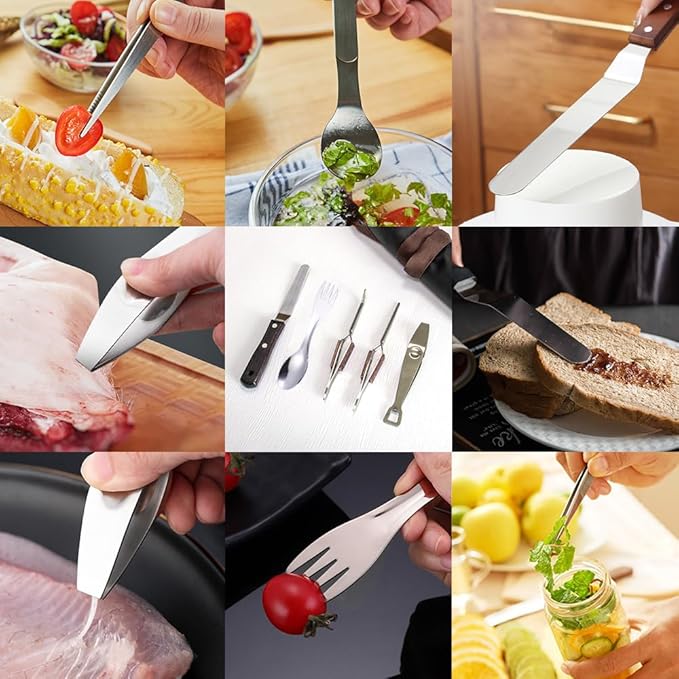 DUEBEL Professional Chef Plating Kit with Apron, 13 Piece Culinary Plating Set, Stainless Steel Plating Tool for Restaurant Plating, Home Cooking and Catering Event(Black)