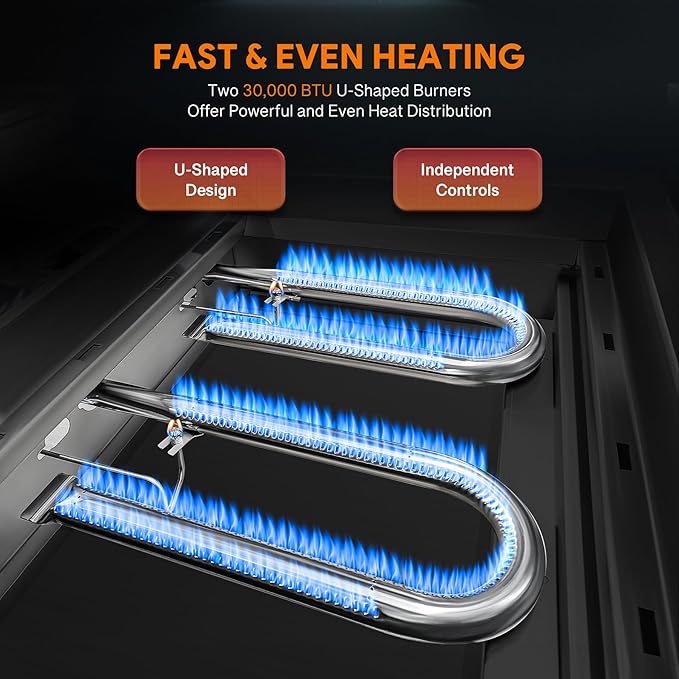 WILPREP Commercial Gas Griddle, 24 in. Gas Countertop Griddle with 2 30000 BTU U-Shaped Burners, NG LPG Compatible Flat Top Grill Hot Plate with Independent Knob Controls for Home Commercial Kitchen