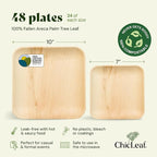 Chic Leaf Compostable & Biodegradable Palm Leaf Disposable Bamboo Plates - Disposable Party Plates for Appetizers - Camping Essentials - Reusable Party Supplies (10 & 7 Inch Square)
