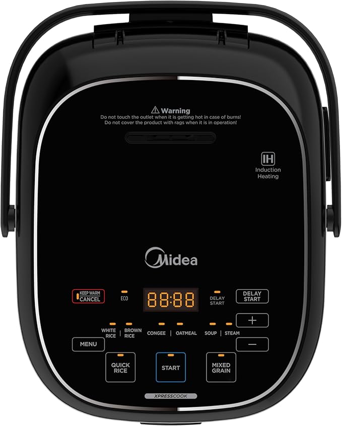 Midea 3L Rice Cooker with Steamer Basket, 6-Cup Uncooked Capacity, Induction Heating & Fuzzy Logic Technology, 24h Delay Start & Keep Warm, Non-Stick Inner Pot