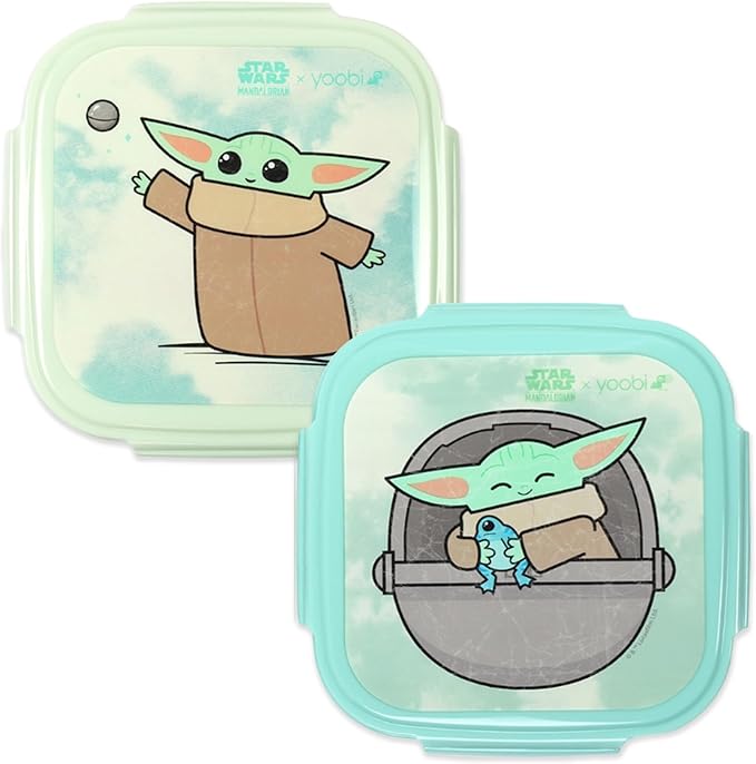 Yoobi Star Wars X 2-Pack Grogu Bento Boxes & Ice Packs for Kids & Tweens – 3 Compartment Lunch Box, Dishwasher & Microwave Safe – BPA & PVC Free, Leakproof – 2 Boxes