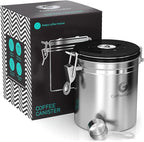 Coffee Gator Coffee Canister, Airtight 16oz Stainless Steel and 4oz Borosilicate Glass Jar Travel Kitchen Food Storage Container with Date Tracker, Scoop for Grounds, Beans, Sugar, Tea, Cookies