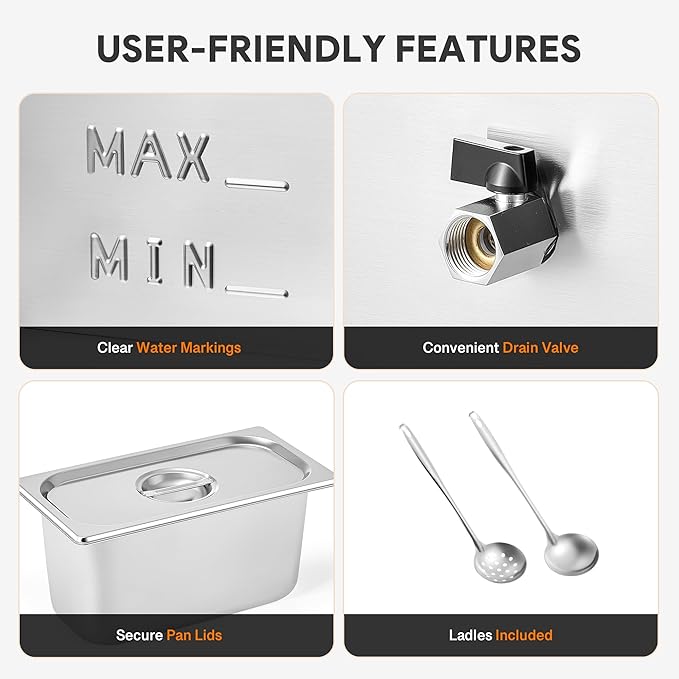 WILPREP Commercial Food Warmer with Six 1/3 Pans, 1500W Countertop Electric Warmer, 86-185°F Adjustable Temp Control & Over-Temp Protection, Stainless Steel Buffet Bain Marie