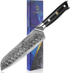 Sunnecko Damascus Chef Knife Japanese Santoku Knife 7 Inch Chopping Knife Vegetables, High Carbon Stainless Steel Knife with Gift Box