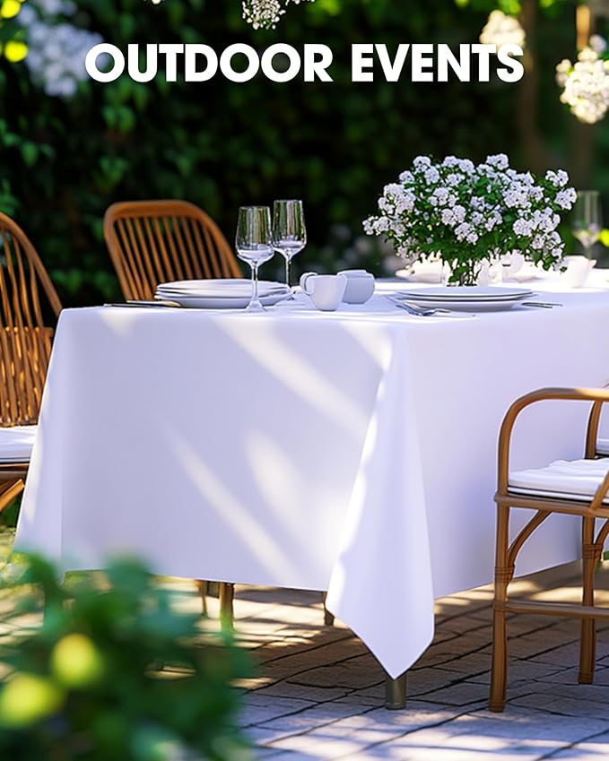 Pureegg Rectangle Table Cloth 60" x 84" – Durable Polyester Tablecloth Offers Reusable & Washable Protection, Ideal for Outdoor Party, Picnic, Wedding, Banquet and Birthday, 1 Pack, White