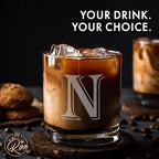 Monogrammed Gifts for Men - 4PC 11 Oz Custom Whiskey Glasses (N-Monogram) - Engraved Whiskey Glasses - Personalized Whiskey Glasses - Unique Bourbon Glasses - Personalized Glass Gifts for Dad