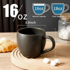 Coffee Mugs Set of 4, Ceramic 16 oz Coffee Cups for Tea, Milk, Cereal, Cappuccino, Porcelain Latte Cups with Large Handle, Stoneware Coffee Mugs for Christmas Housewarming Gifts, Black