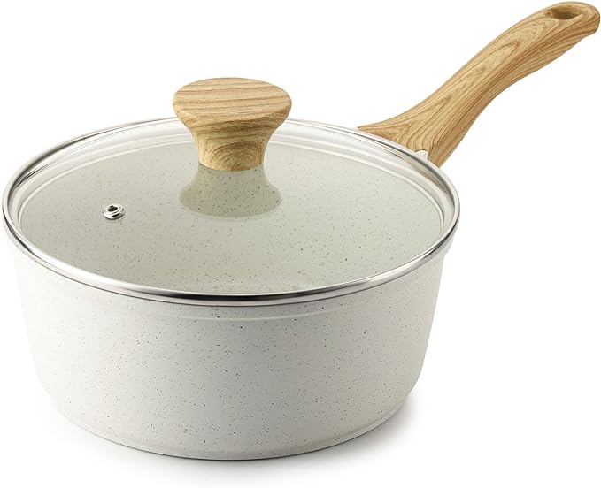 SENSARTE White Ceramic Nonstick Saucepan with Lid 2.0 Quarts, Small Cooking Pot with Stay Cool Handle, Induction Compatible Saucepot, White Granite Coating, Free of Intentionally Added PTFE/PFOA/PFAS