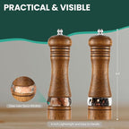 2-Piece Salt and Pepper Grinder Set, 6.5 Inch Wooden Salt and Pepper Mills with Adjustable Coarseness, Refillable Manual Pepper Mill Grinder for Home Cooks (Brown)
