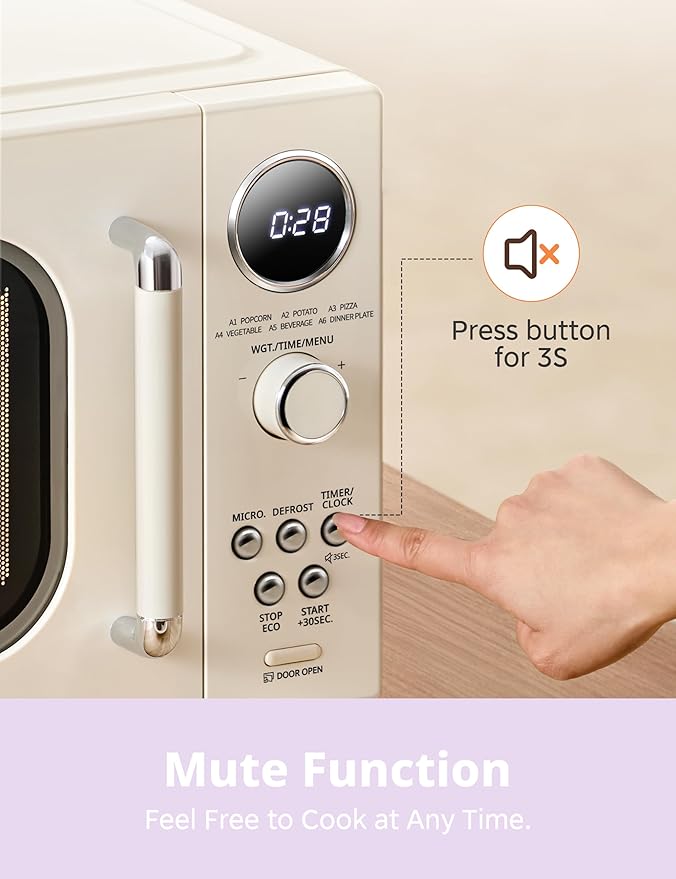 COMFEE Retro Ovens, Small 9 Preset Programs, 0.9 cu.ft Countertop Compact Microwaves with Multi-Stage Cooking, Mute Function, LED Digital, Apricot/900W, CMO-MMP02AA(at), Apricot