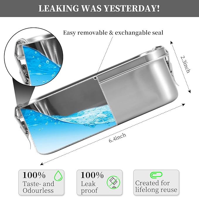 UPTRUST Stainless Steel Lunch Box, 800ML/27oz, Metal Bento Boxes with Lockable Clips t, Adjustable Divider included, Metal Lunch box for Travel & Work