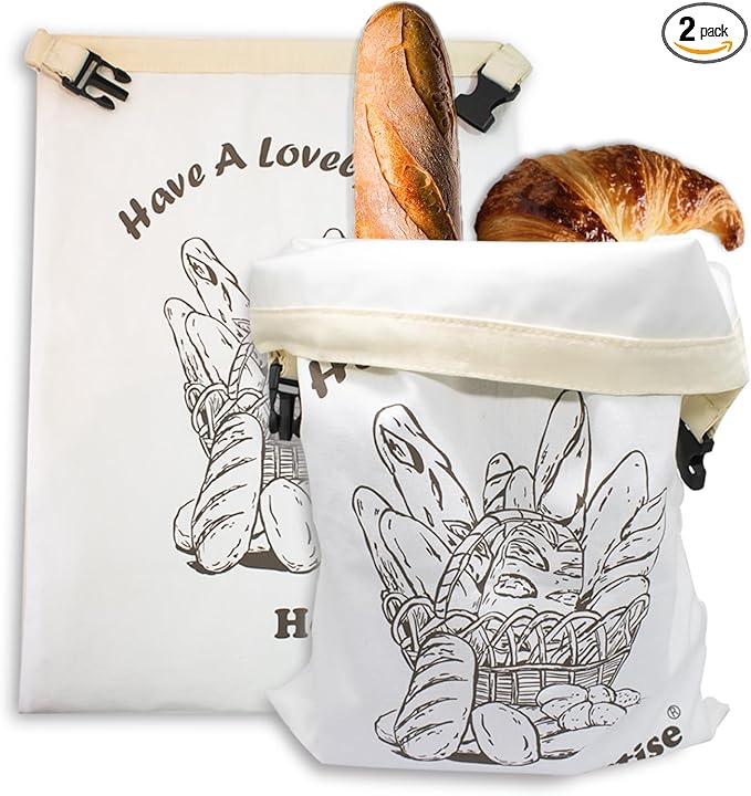 Reusable Bread Bags for Homemade, 12" X 17" Sour dough Bread Bags With Plastic Lined, 2 Pack Food Storage Bag to Keep Sourdough Fresh