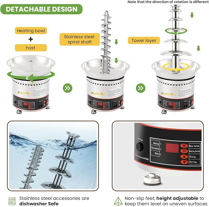Commercial Chocolate Fountain 6-Tier 13Lbs Large Chocolate Fondue Tower Stainless Steel Hot Chocolate Waterfall Machine Easy Assembly for Nacho Cheese BBQ Sauce Ranch Liqueurs Digital-control