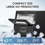 COWSAR Commercial Ice Maker Machine, 66Lbs/24H Stainless Steel Undercounter Ice Maker with 8Lbs Storage Capacity, Self-Cleaning Freestanding Ice Machine for Home, Bar, Restaurant, Office, Outdoor