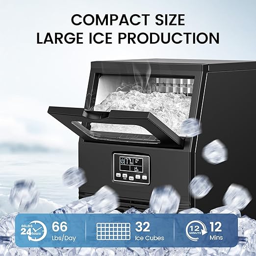 COWSAR Commercial Ice Maker Machine, 66Lbs/24H Stainless Steel Undercounter Ice Maker with 8Lbs Storage Capacity, Self-Cleaning Freestanding Ice Machine for Home, Bar, Restaurant, Office, Outdoor