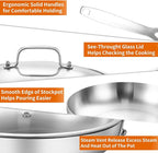 DELARLO Whole Body Tri-Ply Stainless Steel 12 Inch Frying Pan With Lid, kitchen large Skillet Suitable for All Stove Up to 600℉, 18/10 Cookware