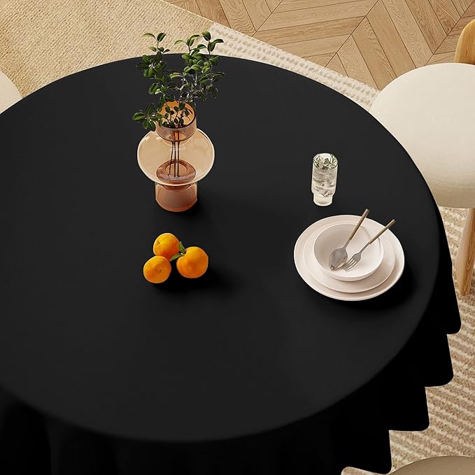 sancua 90 Inch Round Tablecloths Black, 6 Pack - Circle Fabric Cloth Table Cloths for Wedding Party Reception Banquet Birthday, Washable Polyester Table Cover (Fit 30-72 Inch Tables)