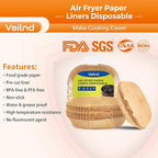 Vailnd Air Fryer Disposable Paper Liners 9inch Square, 125PCS Non-Stick Food Grade Air Fryer Parchment Paper, Oil Resistant & Waterproof Baking Liner for 8-12 QT Air Fryer Oven