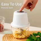 Mini Food Chopper Cordless, 400ml Small Food Processor 1.6Cup, Battery USB-C Rechargeable Electric Garlic Chopper Wireless, Portable Meat Grinder Mincer Veggie Blender Kitchen Mixer w/ 6 Blades, White