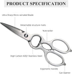 Sunnecko Heavy Duty Kitchen Scissors - Stainless Steel Kitchen Shears, Ultra Sharp Micro Serrated Poultry Shears, Cooking Scissors for Meat, Dishwasher Safe