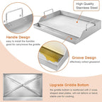 GasSaf Universal Stainless Steel Griddle for Gas Grills and Gas Stove, 18 x 12.5 Griddle Plate for Outdoor Camping, Tailgating, Parties, Flat Plate for Weber Chargriller Charbroil and More Grills