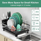 MOUKABAL Dish Drying Rack, Dish Rack, Large Dish Racks for Kitchen Counter, Drying Rack Kitchen with Removable Utensil Holder, Drainboard (Grey/Gray)