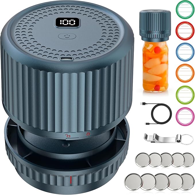M12 Auto Stop Electric Mason Jar Vacuum Sealer - 2025 Upgrade Smart Jar Vacuum Sealer for Mason Jars with Wide and Regular Mouth Canning Jar Lids Portable Mason Jar Sealer Machine Kit