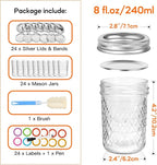 8oz mason jars with Silver Lids&Bands 24Pack and Stickers, Small Mason Jars 8 oz - Half Pint Canning Jars 8oz Glass Jars with Lids for Oats/Jelly/Jams/Crafts/Candles