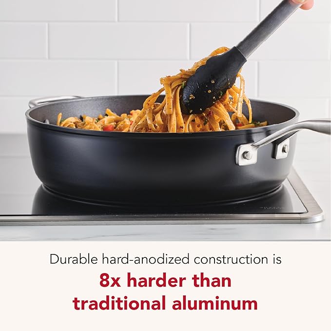 KitchenAid Hard Anodized Induction Nonstick Cookware Saute Pan/Jumbo Cooker with Lid and Helper Handle, Dishwasher Safe, 5 Quart Non Stick Sauteuse with Stainless Steel Handles - Matte Black