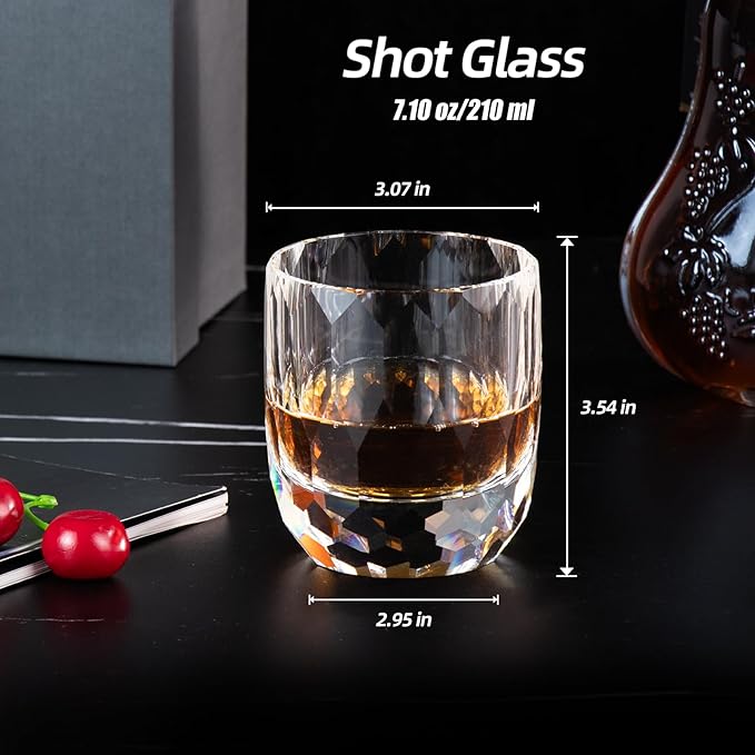 KAMMAK Whiskey Glasses Set of 2, 7.1 oz (210 ml) Old Fashioned Tumbler, Thick Base Crystal Glass with Delicate Rim & Seamless Design for Scotch, Bourbon, Cocktails, Lead-Free Barware