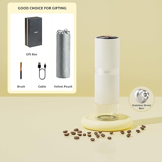 Portable Electric Coffee Grinder, Rechargeable Handheld Grinder with Stainless Steel Conical Burr, Adjustable Grind Settings, for Espresso, Moka, Pour Over, French Press, Cold Brew, Marshmallow