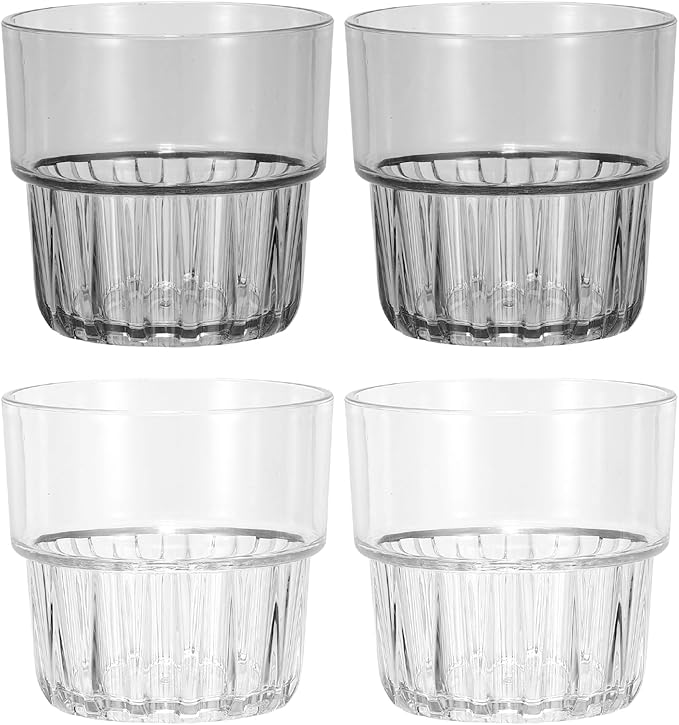 uxcell Clear Plastic Reusable Drinking Glasses, 6.8oz Drinking Glasses Set Plastic Water Cup Unbreakable Stackable for Beer Cocktail Water Juice Whiskey(Transparent/Gray, 4Pcs)