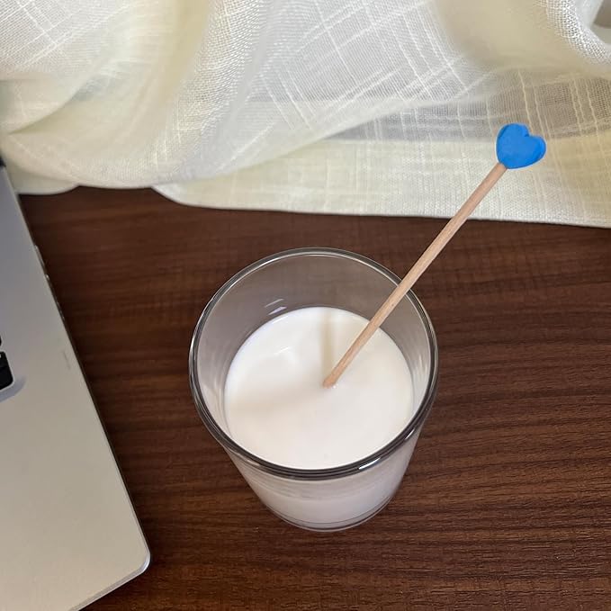 100-Piece 6Inch Rock Candy Sticks with Heart-Shaped Wooden Sticks for Lollipop, Coffee, Appetizer Skewers (Blue)