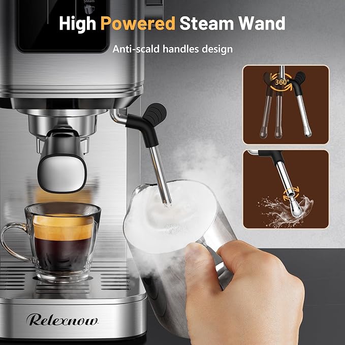 Espresso Machine, 20 Bar Professional Espresso Coffee Maker with Milk Frother Steam Wand, Hot & Iced Coffee Machine, Compact Stainless Steel Coffee Machine for Cappuccino,Latte,Cold Brew