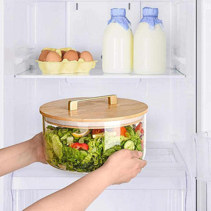 Large Salad Bowl, 155 oz Trifle Bowl Glass with Sealed Lid,Large Glass Food Storage Versatile Serving Bowl for Laying Ice Cream,Cake,Cupcake,Salad,Fruit,Baking,Dessert and Party Diy, Microwave Safe