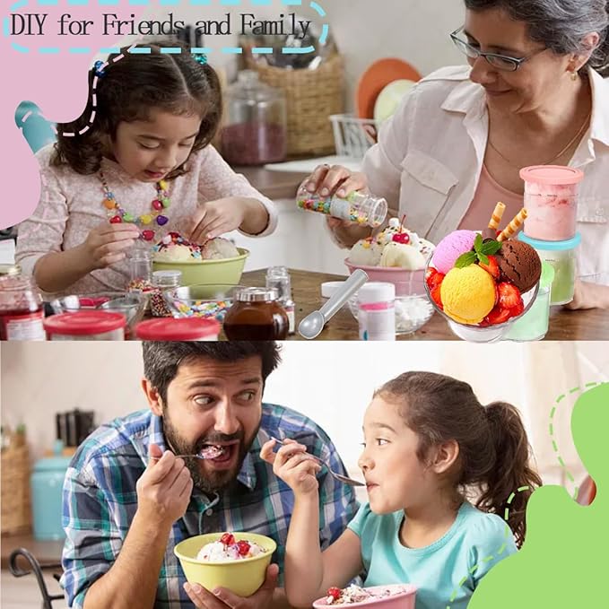 4 Pack Containers Replacement for Ninja,Creami Pints and Lids 16oz Compatible with Ninja NC299AMZ NC300 Series Deluxe Ice Cream Makers Cups Dishwasher Safe (16OZ)