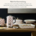 MACKENZIE-CHILDS Enamel Baking Pan for Oven, Rectangular Oven Pan, 9" x 13", Pink-and-White Rosy Check