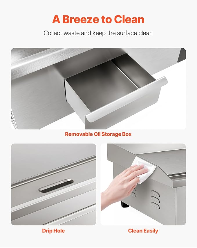 VEVOR Commercial Electric Griddle, 21 x 11.8 inch, 1750W, 122-570°F Adjustable Temp Control, Stainless Steel Countertop Flat Top Grill with 2 Spatulas, 2 Brushes and 4 Foot Pads, for Steak, Pancake