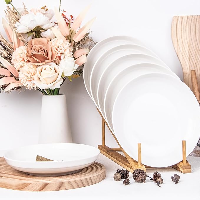 Set of 6 Dinner Plates 8 Inch, White Porcelain Plates, Microwave Oven Dishwasher Safe Scratch Resistant
